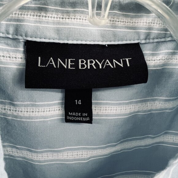 Lane Bryant Womens 14 Ruffle Blouse‎ Blue Striped Cotton Sleeveless Career Top - Picture 5 of 11